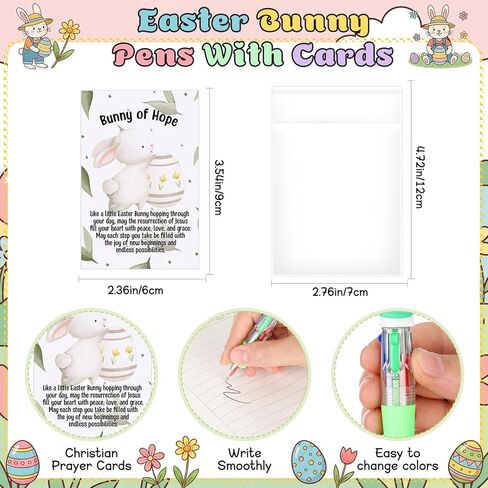 24 Set Easter Gifts Bulk Bunny Mini Multicolor Pen Retractable 4-in-1 with Greeting Cards for Religious Resurrection Easter Party Favor Story Eggs Basket Stuffers Coworker Employee Gifts in Saudi Arabia