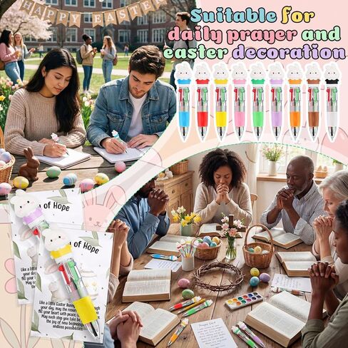 24 Set Easter Gifts Bulk Bunny Mini Multicolor Pen Retractable 4-in-1 with Greeting Cards for Religious Resurrection Easter Party Favor Story Eggs Basket Stuffers Coworker Employee Gifts in Saudi Arabia