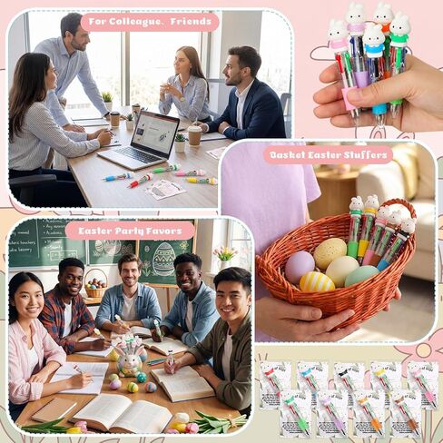 24 Set Easter Gifts Bulk Bunny Mini Multicolor Pen Retractable 4-in-1 with Greeting Cards for Religious Resurrection Easter Party Favor Story Eggs Basket Stuffers Coworker Employee Gifts in Saudi Arabia
