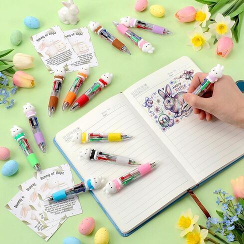 24 Set Easter Gifts Bulk Bunny Mini Multicolor Pen Retractable 4-in-1 with Greeting Cards for Religious Resurrection Easter Party Favor Story Eggs Basket Stuffers Coworker Employee Gifts in Saudi Arabia