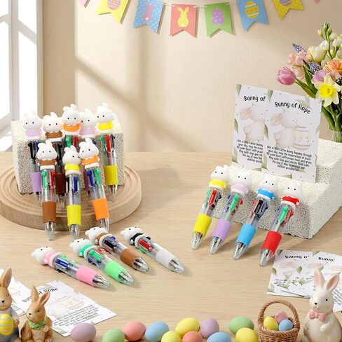 24 Set Easter Gifts Bulk Bunny Mini Multicolor Pen Retractable 4-in-1 with Greeting Cards for Religious Resurrection Easter Party Favor Story Eggs Basket Stuffers Coworker Employee Gifts in Saudi Arabia