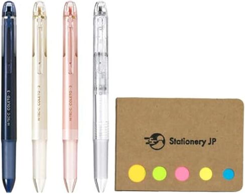 Pilot Hi-tec-c Coleto 3 Color Multi Pen Body Component، نمط أساسي ولؤلؤي، قبضة مطاطية، 4 عبوات، مجموعة ملاحظات لاصقة قيمة، جسم القلم فقط (لا يتضمن إعادة التعبئة) in Kuwait
