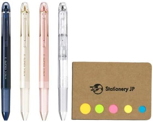 Pilot Hi-tec-c Coleto 3 Color Multi Pen Body Component، نمط أساسي ولؤلؤي، قبضة مطاطية، 4 عبوات، مجموعة ملاحظات لاصقة قيمة، جسم القلم فقط (لا يتضمن إعادة التعبئة) in Kuwait