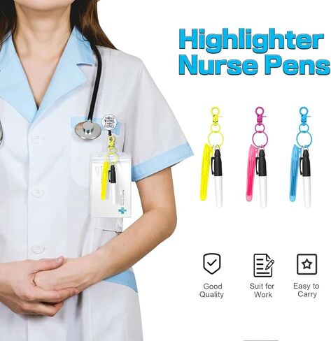 DLUGOPIS 18 Pcs Nurse Pen Set Nurse Badge Accessories Set Multicolor Mini Highlighter Nurse Pens Nurse Permanent Markers for Badge Nursing Keychain Clip for Nurses Doctors Medical Teachers in Saudi Arabia