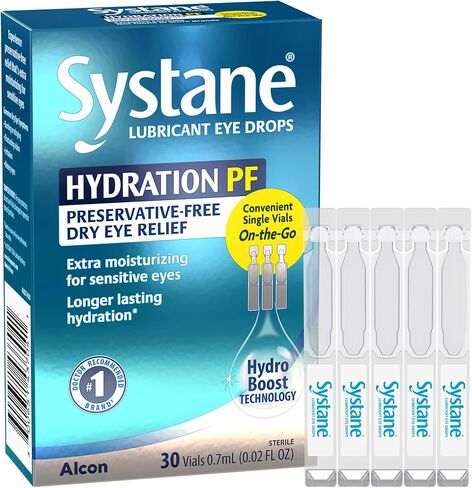 Systane Hydration Preservative-Free Lubricant Eye Drops, Transparent, 0.7 ml, 30 Count in Kuwait