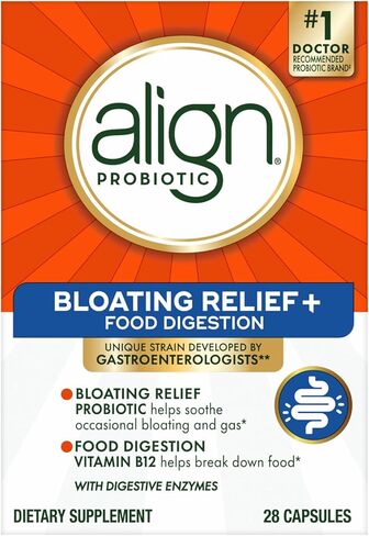 Align Probiotic Bloating Relief + Food Digestion, Probiotics for Women and Men, 1 Doctor Recommended Brand, Promotes Digestive Health and Helps Support The Metabolism of Food*, 28 Capsules in Kuwait