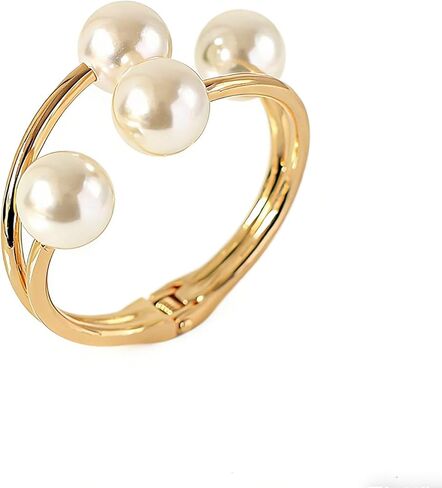 14K Gold Chunky Pearl Open Bracelet,Minimalist Charming Irregular Pearl Cuff Bangles,Aesthetic Anniversary Jewelry Gift for Women Teen Girls in Kuwait