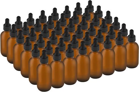 48 Pack 2oz Glass Boston Round Bottle with Graduated Calibrated Glass Pipettes - Amber - Tincture Bottles for Essential Oils, Liquids - Leakproof Travel Bottles in Saudi Arabia