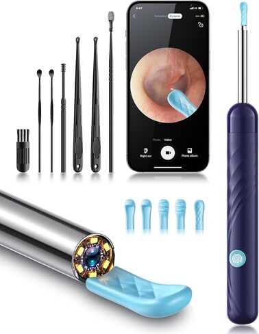Ear Wax Removal, Ear Cleaner with Camera, Earwax Removal kit with 7 Ear Pick, Ear Cleaner with Camera and Light, Ear Cleaning Kit, 1080P Ear Camera for iOS & Android (Black) in Saudi Arabia