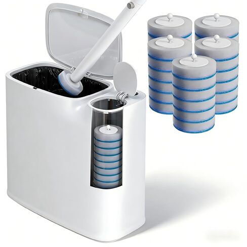 White Plastic Mini Trash Can, Toilet Cleaner Stick, Toilet Brush Holder, 36 Refills, 2-Gallon Trash Can with Pop-Out Lid, Suitable for Bathrooms and Small Toilets. in Saudi Arabia