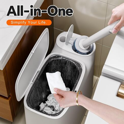 White Plastic Mini Trash Can, Toilet Cleaner Stick, Toilet Brush Holder, 36 Refills, 2-Gallon Trash Can with Pop-Out Lid, Suitable for Bathrooms and Small Toilets. in Saudi Arabia