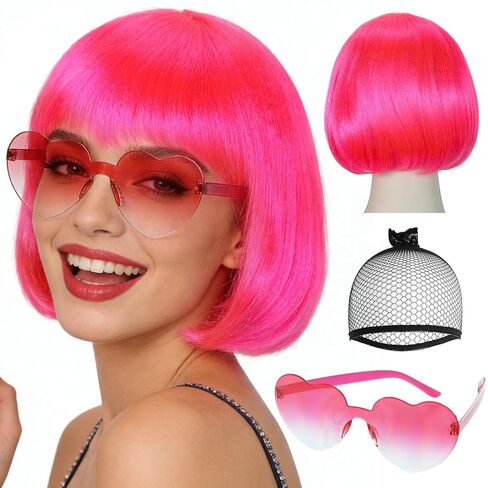 JoneTing Blue Sadness Wig【+Wig Cap+Glasses】 Short Blue Bob Wigs Sadenss Cosplay Wig Women Short Straight Sadness Blue Wig Blue Sadness Costume Wig Blue Bob Wigs for Women Cosplay Outfit Halloween in Kuwait