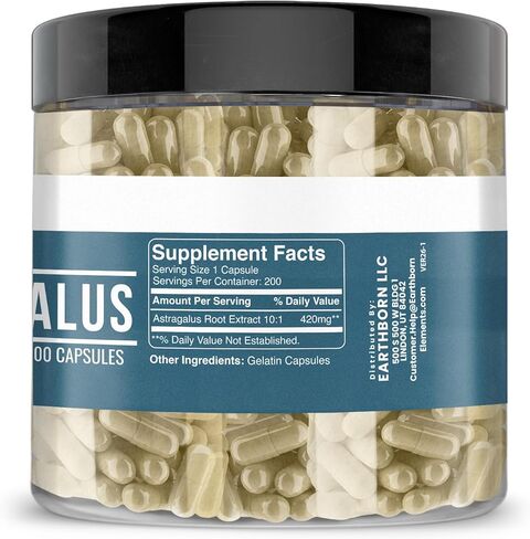 Earthborn Elements Astragalus Extract 200 Capsules, Pure & Undiluted, No Additives in Kuwait