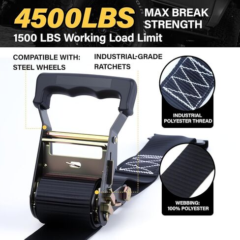 مجموعة أدوات ربط العجلات، 4500 رطل من أشرطة ربط UTV شديدة التحمل، 2 بوصة × 8 أقدام، أشرطة إطارات مقطورة المسار الإلكتروني للمركبة، UTV، المقطورات وجزازة العشب، عبوتان in Kuwait