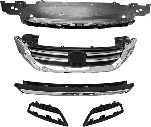Accord Front Bumper Upper & Lower Grille Set Compatible with 2013 2014 2015 Honda Accord Sedan with Chrome Molding and Fog Light Covers in Kuwait