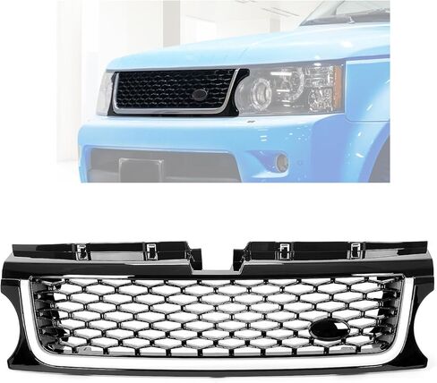مجموعة شواية أمامية HECASA متوافقة مع 2010-2013 Land Rover Range Rover Sport L320 باللونين الأسود والفضي على شبكة U حول الشبكة in Saudi Arabia