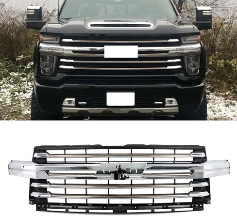 Front Bumper Grille Grill Fit for 2020 2021 2022 2023 Silverado 2500HD 3500HD High Country Style Replace for 84394564 (Chrome with Bronze) in Kuwait