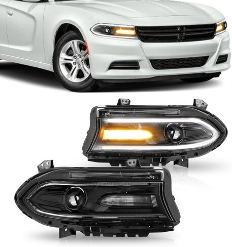 Set of 2 Left And Right Side Halogen Headlights LED Dual Beam Projector Headlamps Assembly For 2015 2016 2017 2018 2019 2020 Dodge Charger SRT GT SXT 68214398AA 68214399AA in Kuwait