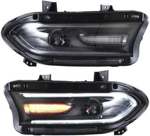 Set of 2 Left And Right Side Halogen Headlights LED Dual Beam Projector Headlamps Assembly For 2015 2016 2017 2018 2019 2020 Dodge Charger SRT GT SXT 68214398AA 68214399AA in Kuwait