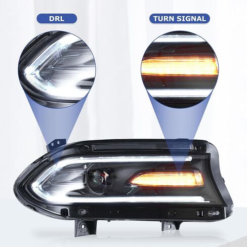 Set of 2 Left And Right Side Halogen Headlights LED Dual Beam Projector Headlamps Assembly For 2015 2016 2017 2018 2019 2020 Dodge Charger SRT GT SXT 68214398AA 68214399AA in Kuwait