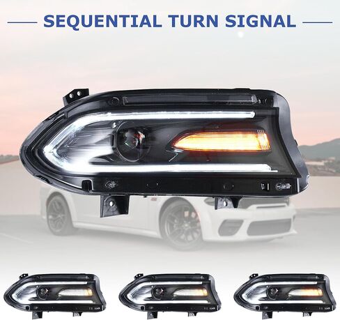 Set of 2 Left And Right Side Halogen Headlights LED Dual Beam Projector Headlamps Assembly For 2015 2016 2017 2018 2019 2020 Dodge Charger SRT GT SXT 68214398AA 68214399AA in Kuwait