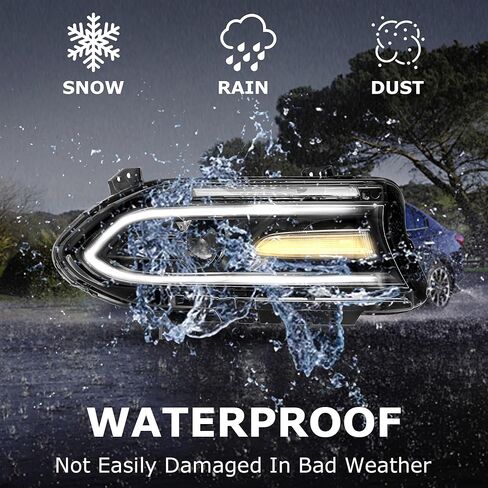 Set of 2 Left And Right Side Halogen Headlights LED Dual Beam Projector Headlamps Assembly For 2015 2016 2017 2018 2019 2020 Dodge Charger SRT GT SXT 68214398AA 68214399AA in Kuwait