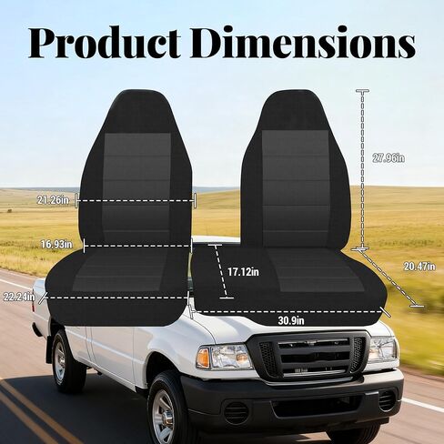 Jokuye غطاء مقعد من القماش الأمامي 60/40 لسيارة Ford Ranger XLT 2004 2005 2006 2007 2008 2009 2010 2011 2012 بدون غطاء وحدة التحكم-أسود in Kuwait