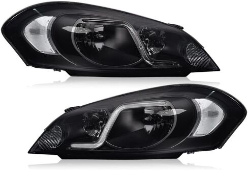 مجموعة المصابيح الأمامية PIT66 متوافقة مع 2006-2013 Chevy Impala/ 2014-2016 Impala Limited/ 2006-2007 Chevy Monte Carlo الجانب الأيمن للراكب الهالوجين للمصابيح الأمامية عدسة شفافة غطاء كروم عاكس كهرماني in Saudi Arabia