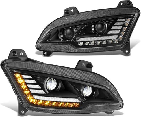 DNA MOTORING HL-HAY-013-BK زوج من حلقات هالة LED مزدوجة إشارة الانعطاف المتتابعة عالية/منخفضة الشعاع المصابيح الأمامية لجهاز العرض متوافقة مع 13-20 Peterbilt 579، أسود in Saudi Arabia