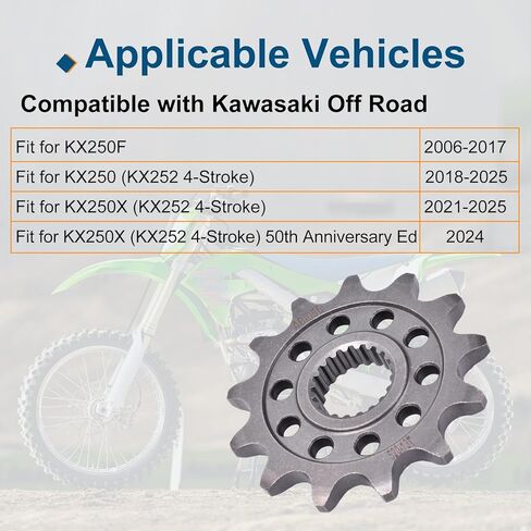 13T Front Sprocket 520 Chain Carburizing Steel 9.3mm Fit for Kawasaki KX250F 2006-2017 KX250 KX252 2018-2025 KX250X 2021-2025 Replacement for 250cc Motorcycle Engine in Saudi Arabia