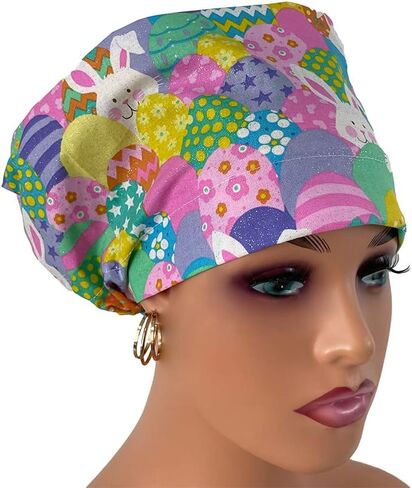 European Style Scrub Cap No Ribbon – Easter Eggs/Glitters- Scrub Hat for Women & Men tie Back | Working Cap with Holder. Bouffant, Scrub Hats for Women, Unisex Surgical Caps, Nurses Hats | Dr. Hats in Saudi Arabia