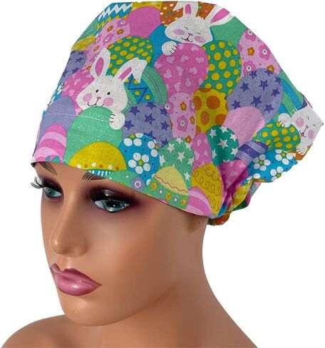 European Style Scrub Cap No Ribbon – Easter Eggs/Glitters- Scrub Hat for Women & Men tie Back | Working Cap with Holder. Bouffant, Scrub Hats for Women, Unisex Surgical Caps, Nurses Hats | Dr. Hats in Saudi Arabia