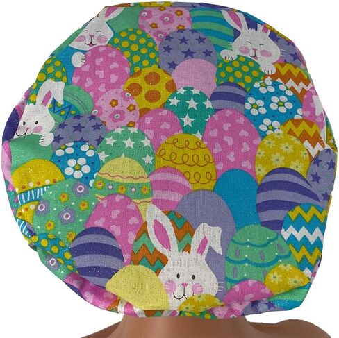 European Style Scrub Cap No Ribbon – Easter Eggs/Glitters- Scrub Hat for Women & Men tie Back | Working Cap with Holder. Bouffant, Scrub Hats for Women, Unisex Surgical Caps, Nurses Hats | Dr. Hats in Saudi Arabia