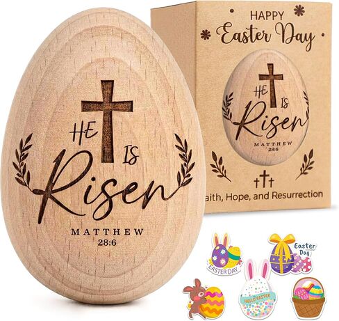 1PCS He is Risen Resurrection Egg, Wooden Easter Eggs, He is Risen Easter Decor, Easter Tiered Tray Decor, Religious Decorations, Christian Easter Basket Stuffers, Resurrection Decor in Saudi Arabia
