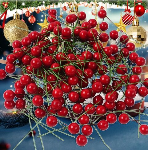 50pcs Christmas Fake Berries Home Decorberry Ornaments Perfect for DIY Decor Parties Holiday Events Christmas Tree Decor (Red, 1cm) in Saudi Arabia