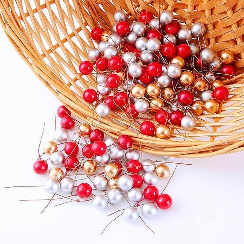 50pcs Christmas Fake Berries Home Decorberry Ornaments Perfect for DIY Decor Parties Holiday Events Christmas Tree Decor (Red, 1cm) in Saudi Arabia