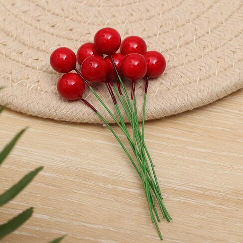 50pcs Christmas Fake Berries Home Decorberry Ornaments Perfect for DIY Decor Parties Holiday Events Christmas Tree Decor (Red, 1cm) in Saudi Arabia