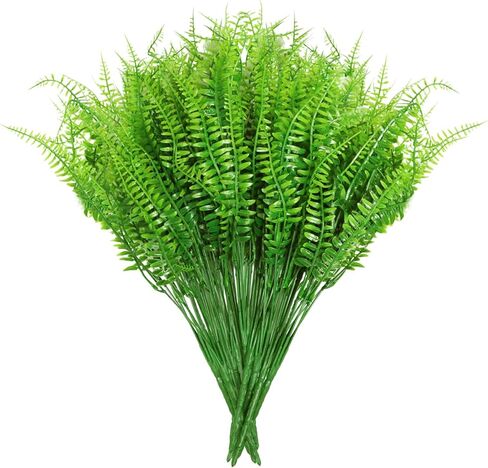 8 Pack Fake Fern - Artificial Fern Plants Greenery Fake Plants Shrubs Plastic Plant for Garden Porch Window Box Hanging Planter Decorating (Green) in Kuwait
