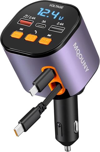 Retractable Car Charger,5 in 1 Fast Cars Phone Charger 90W,Bluetooth 5.3 FM Transmitter Adapter,Handsfree Call,2 Retractable Cables and USB Chargers for iPhone17/16 15/14/13 in Saudi Arabia