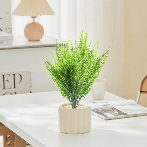 8 Pack Fake Fern - Artificial Fern Plants Greenery Fake Plants Shrubs Plastic Plant for Garden Porch Window Box Hanging Planter Decorating (Green) in Kuwait