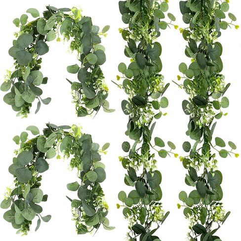 4 PCS Eucalyptus Garland for Table, 5.9ft Artificial Greenery Garland Faux Eucalyptus Leaves Greenery Vines for Wedding Arch Spring Table Runner Festival Centerpieces Backdrop Decorations in Kuwait
