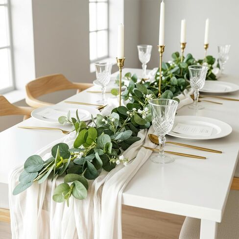 4 PCS Eucalyptus Garland for Table, 5.9ft Artificial Greenery Garland Faux Eucalyptus Leaves Greenery Vines for Wedding Arch Spring Table Runner Festival Centerpieces Backdrop Decorations in Kuwait