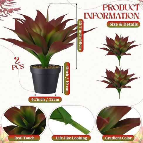 2 Set 15.7" Large Artificial Succulents Aloe Plants with Pot, Fake Agave Plants in Pot, Realistic Potted Artificial Greenery Plant for Home, Office Desk and Bathroom Decor in Kuwait