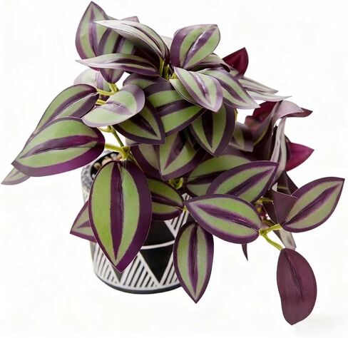 7" Artificial Variegated Pothos Vine in Geometric Ceramic Pot Lifelike Faux Trailing Plant for Indoor Home Office Desk Shelf Bathroom Decor in Saudi Arabia