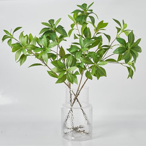فرع أوراق جابونيكا الاصطناعية ذات اللمس الحقيقي، سيقان خضراء صناعية للمنزل والمكتب ومزهرية الزفاف وتزيين متجر (4، أخضر متوسط) in Kuwait