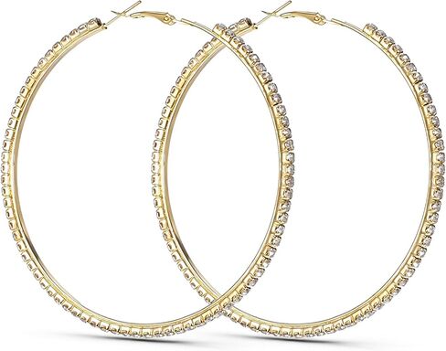 80mm Large Rhinestone Hoop Earrings for Women Sparkly Rhinestones Big Hoops Earring Gold Crystal Hoop Earrings Bling Dangle Drop Hoops Earring for Women Wedding Jewelry Party Favor in Kuwait