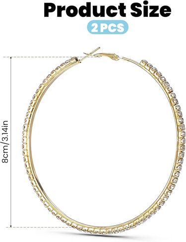80mm Large Rhinestone Hoop Earrings for Women Sparkly Rhinestones Big Hoops Earring Gold Crystal Hoop Earrings Bling Dangle Drop Hoops Earring for Women Wedding Jewelry Party Favor in Kuwait