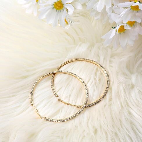 80mm Large Rhinestone Hoop Earrings for Women Sparkly Rhinestones Big Hoops Earring Gold Crystal Hoop Earrings Bling Dangle Drop Hoops Earring for Women Wedding Jewelry Party Favor in Kuwait