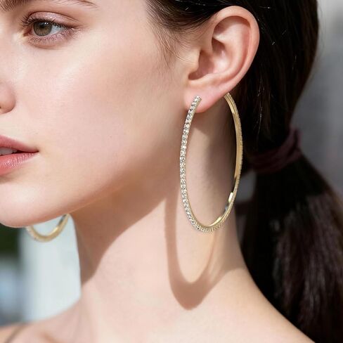 80mm Large Rhinestone Hoop Earrings for Women Sparkly Rhinestones Big Hoops Earring Gold Crystal Hoop Earrings Bling Dangle Drop Hoops Earring for Women Wedding Jewelry Party Favor in Kuwait