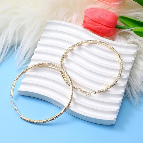 80mm Large Rhinestone Hoop Earrings for Women Sparkly Rhinestones Big Hoops Earring Gold Crystal Hoop Earrings Bling Dangle Drop Hoops Earring for Women Wedding Jewelry Party Favor in Kuwait